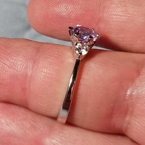 Silver Amethyst Ring with CZ Accents Size 9 - Picture 8 of 14
